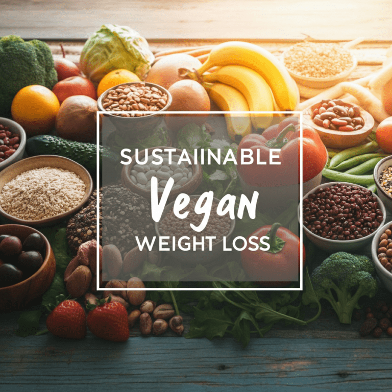 A vibrant arrangement of whole, plant-based foods including fresh fruits, crisp vegetables, nutritious grains, and hearty legumes displayed on a rustic wooden table. Bright natural lighting highlights their rich colors, creating an inviting and health-focused visual that emphasizes natural eating and wellness.